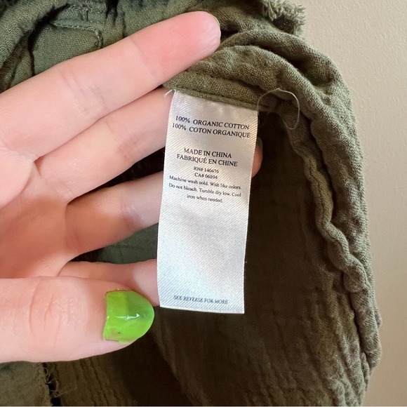 Faherty Women’s Olive Green Organic Cotton Gauze Tank Top XS - Picture 5 of 11